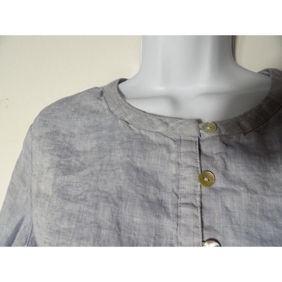 Nicole Miller Linen Tunic Medium 1/2 Button Blue Cottage Core Minimalist READ - Picture 12 of 14